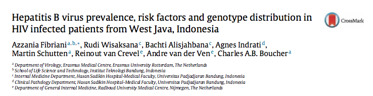 Hepatitis B virus prevalence, risk factors and genotype distribution in HIV infected patients from West Java, Indonesia